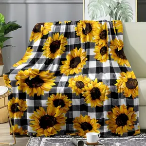 [Soft Sunflower Blanket] 1pc Soft and Comfortable Sunflower Gift Small Blanket - All-Season Flannel Sofa Blanket Air Conditioner Blanket-280GSM
