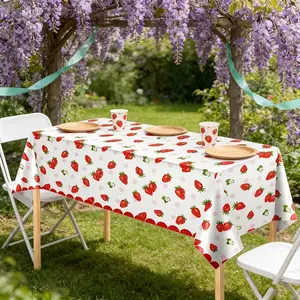 2D Flat Party Tablecloth 1pc, Strawberry Theme Birthday Party Decor, Polyester Tablecloth for Summer Fruit Birthday Parties, No Power Required