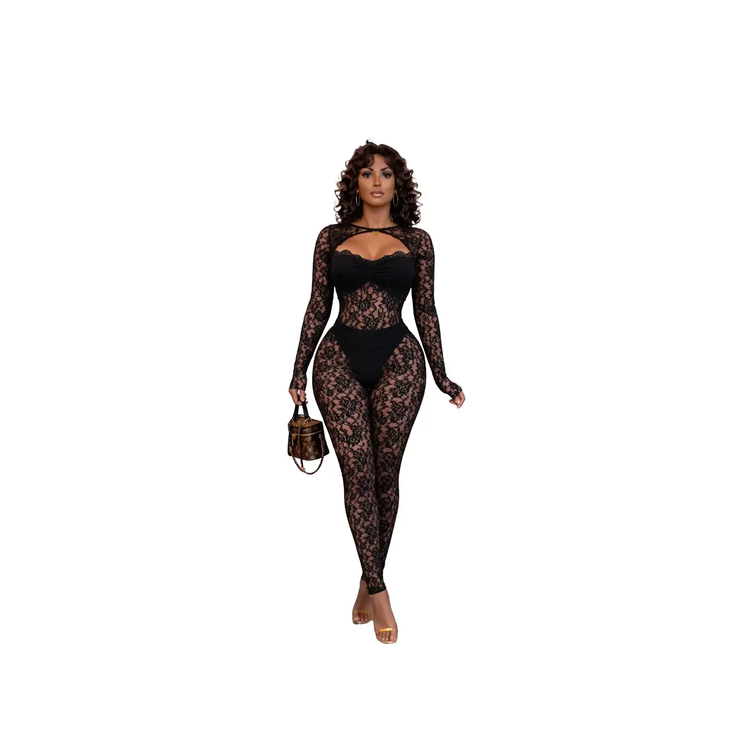 Sheer Elegance Lace Jumpsuit – Black Curve-Hugging Statement Piece