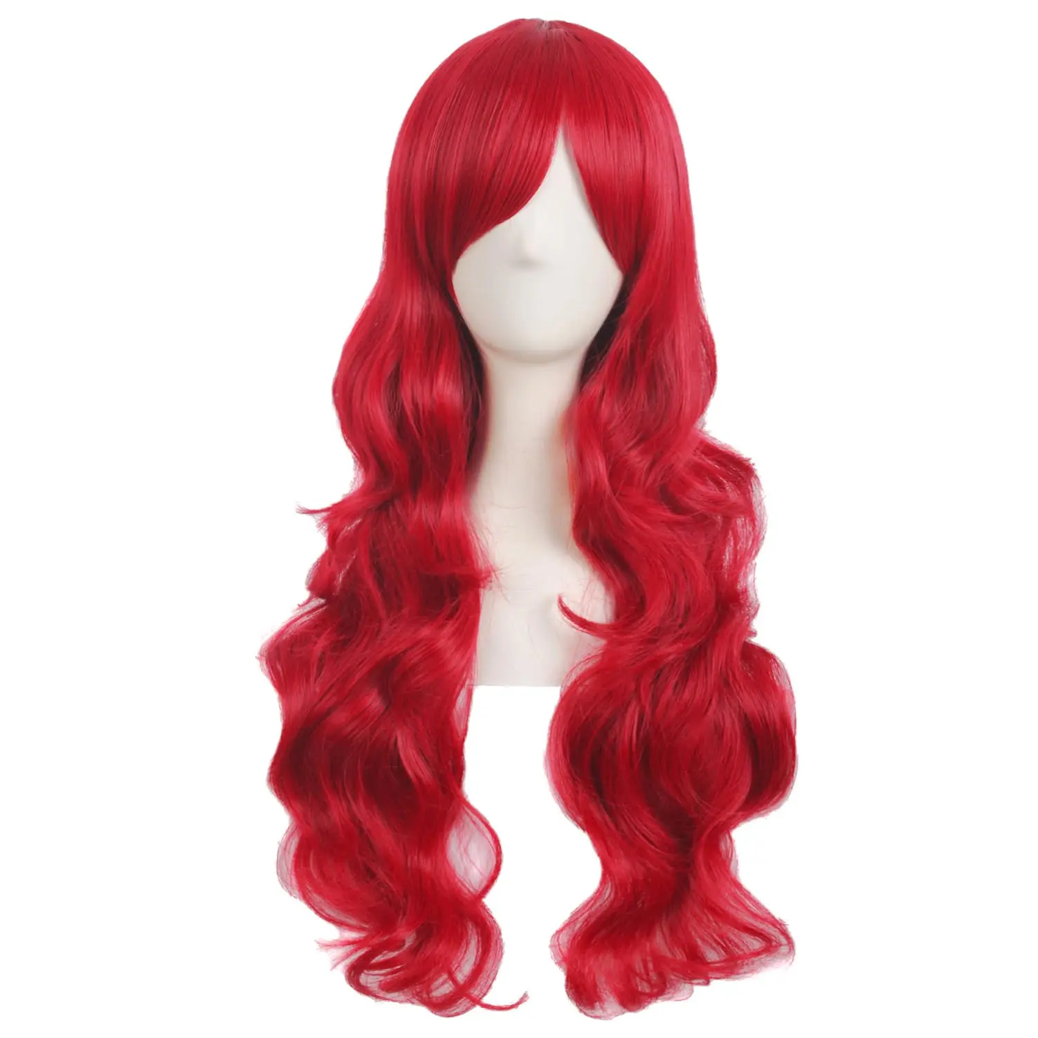Long Curly Wig for Women, 28 Inch Bright Red Synthetic Hair with Charming Side Bangs, Heat Resistant Full Wig, Curly Hair Wigs