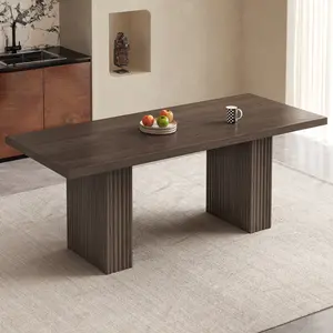 Guyii Modern Farmhouse Dining Table 66.93" Rectangular Deep Oak 1.41" Thick Top 4-8 Seats Easy Assembly for Home & Office Use