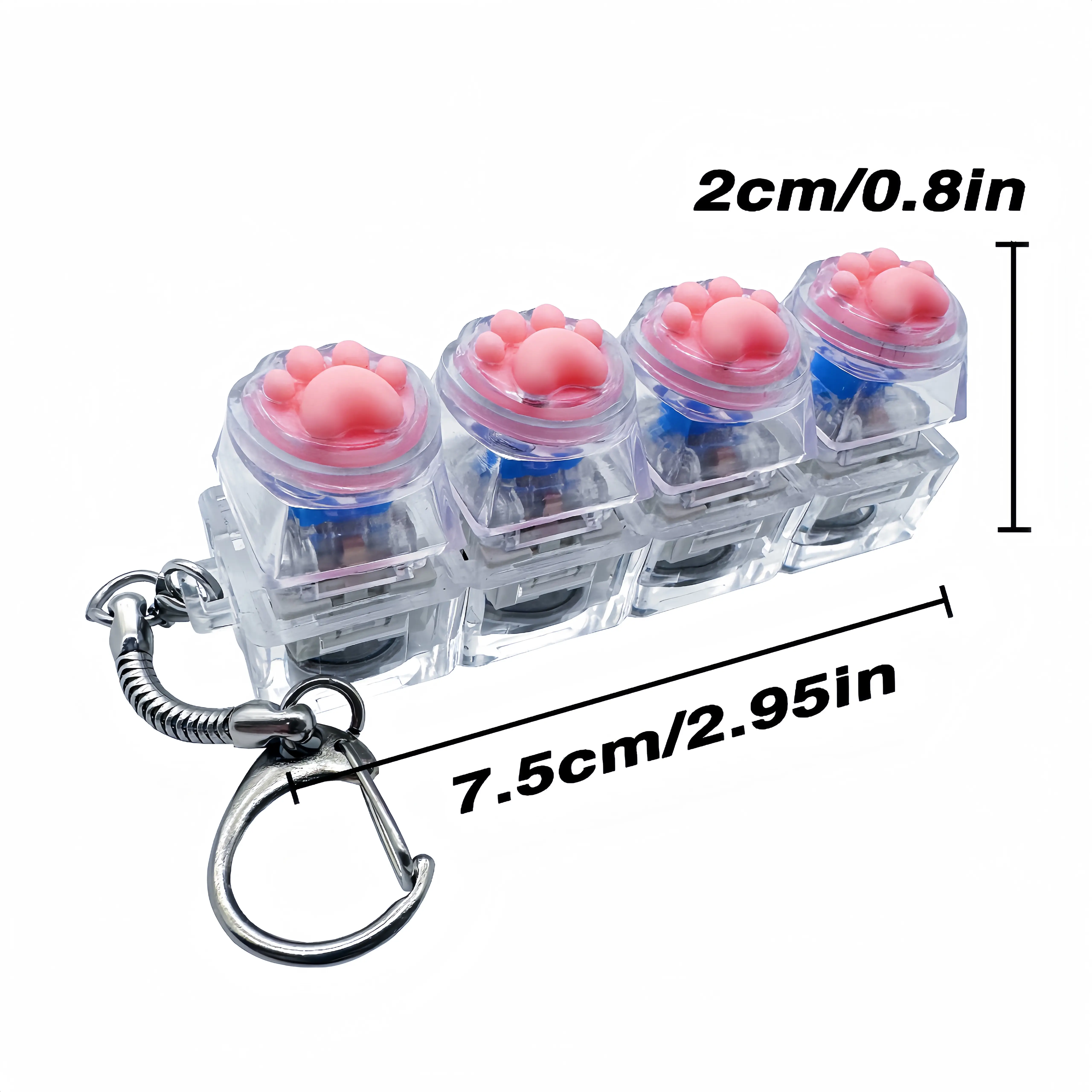 Relieving stress cat paw toy mechanical keyboard, with LED lights on cat paw crystal keycaps, transparent design, keyboard keychain, multi-functional useina Halloween gifts Halloween decorations Fidget Spinner Fidget Stones