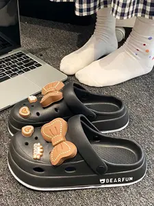 Summer Versatile Women's Thick Sole Height Increasing Hole Shoes, DIY Bowknot Summer Simple Comfortable Hole Shoes