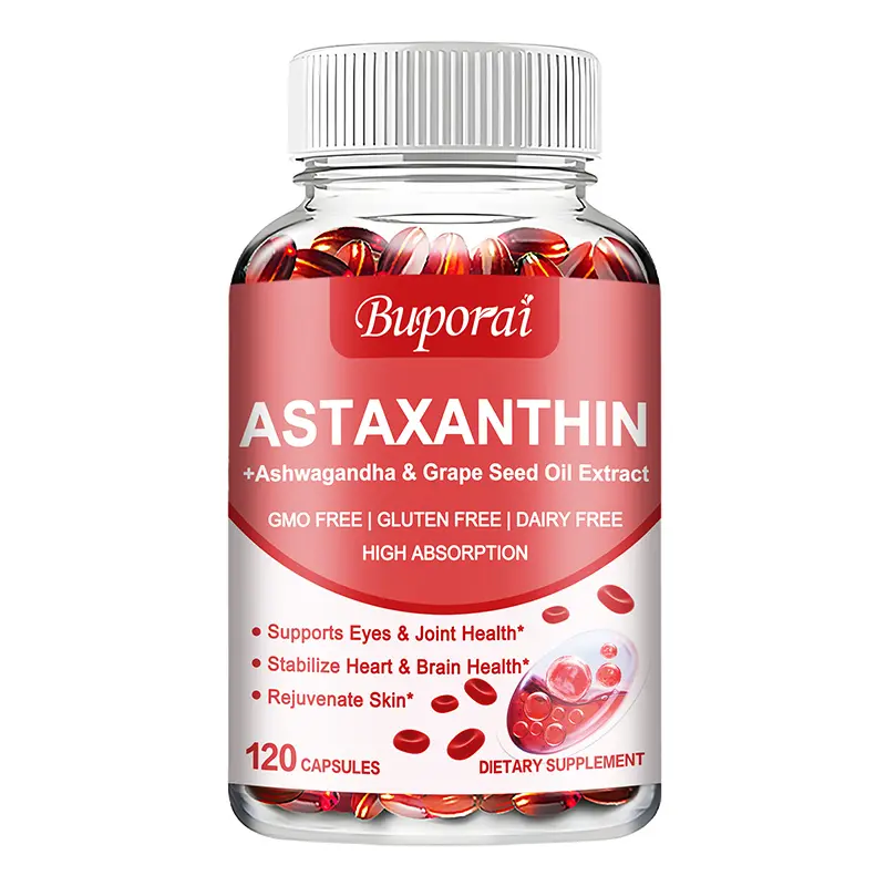 Buporai - Astaxanthin Supplement 24mg - With Grapeseed Oil 200mg, Ashwagandha - Antioxidants For Healthy Skin, Eyes, Joints, Non-GMO & Gluten-Free 60/120 Softgels