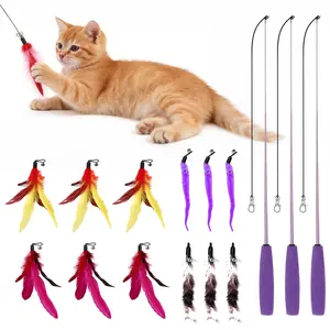 The Unbreakable Cat Wand Toy, Extra Long Durable Cat String Toy for Indoor Cats, Cat Fishing Pole Toy for Bored Indoor Adult Cats, Feather String Toy On Stick Enrichment