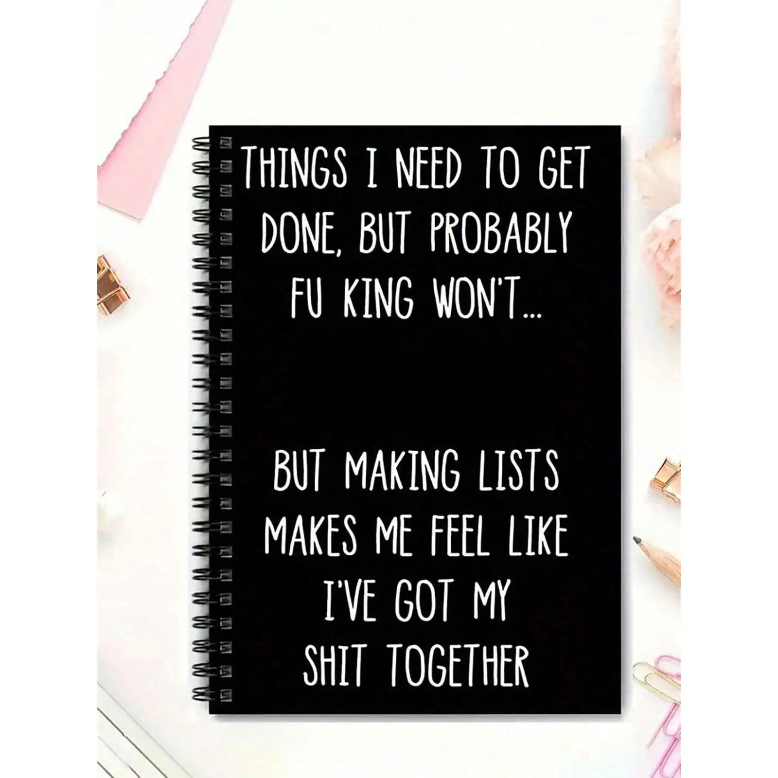 Funny Spiral Bound Notebook - Book Quote & Daily Quotes Notebook with Swear Words, Adult Humor To-Do List Planner Journal, Sarcastic Office School Supply, Gag Gift for Women Coworkers, Book Quote Notebooks, Daily Quotes Notebooks