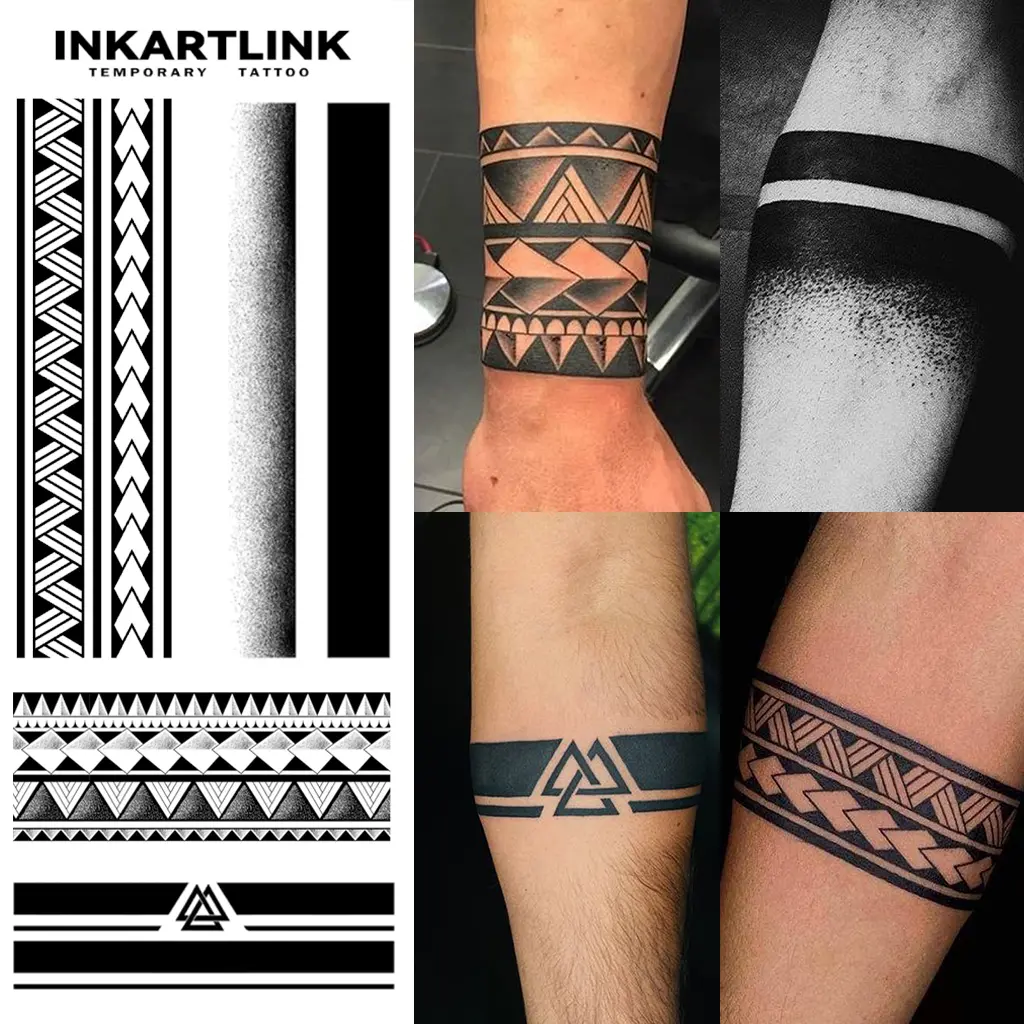 INKARTLINK 2 Sheets Semi-Permanent Temporary Tattoos, Lasts 1-2 Weeks, Waterproof Henna Style Armlet & Arm Ring Stickers, Realistic Look for Men and Women, Temporary Tattoo, Realistic Temporary Tattoos