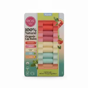 EOS Organic Lip Balm 9 Pack - 100% Natural with Watermelon Strawberry Sorbet Vanilla Bean and More - 0.14 oz Each