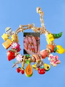 Summer Fun Fruit DIY Charm Bracelet, Cute Cherry Toast Bracelet, Strawberry Bracelet, Funny Food Replica Bracelet, Papaya Bracelet, Trendy Jewelry
