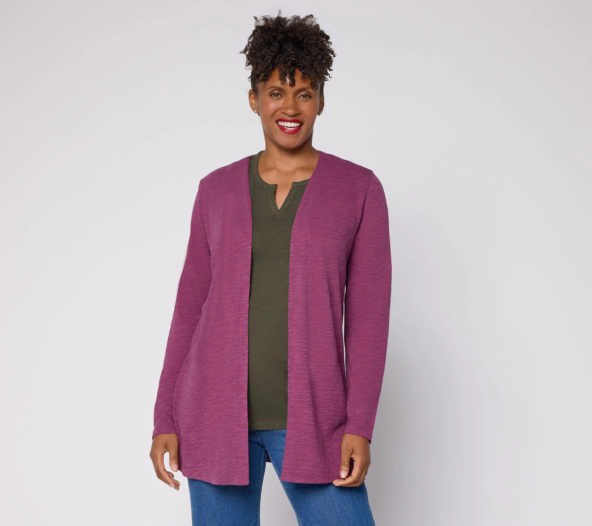 Denim & Co. Regular Slub Jersey Long Open Front Cardigan