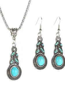 Turquoise Jewelry Set, Alloy Antique Silver Color, Vintage Bohemian Style, Women's Party Daily Commute, Holiday Gift, Teardrop Necklace Earrings Set