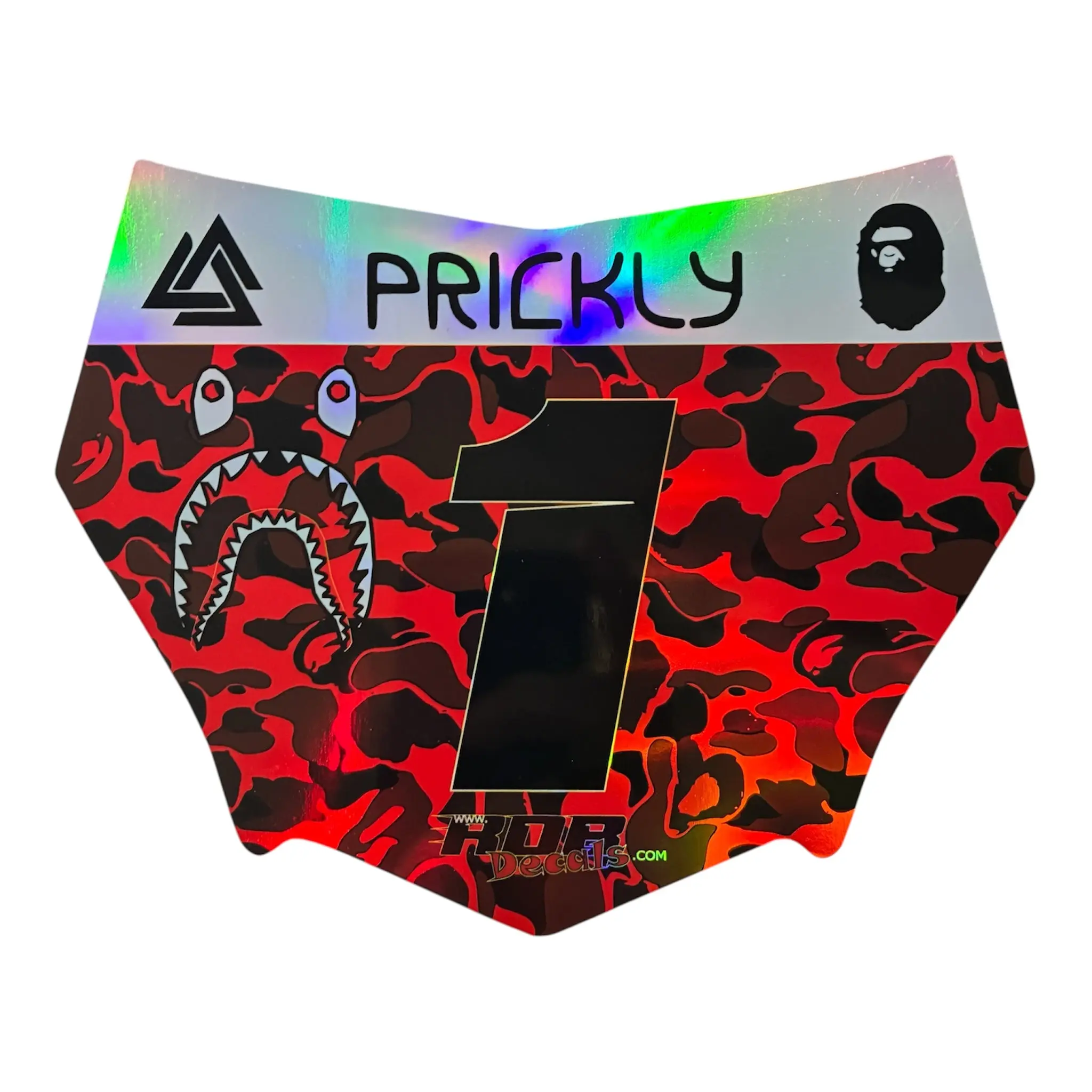 MotoCutz Plate Decal — Red Designer Camo (Holographic Chrome)