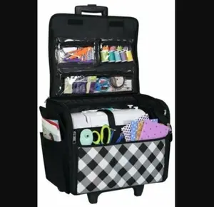 Rolling Sewing Machine Case Tote Wheeled Craft Bag Organizer Carrier black white