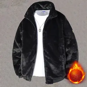 Men's Winter Cotton Jacket Stand Collar Fleece Casual Coat Woolen Overcoat Thickened Warm Cardigan Outerwear Fashion Windproof Stand Collar Jacket Men