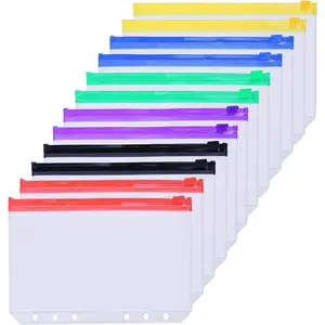 12 count A5 Binder Pockets 6-Hole Budget  Envelopes for A5 6-Ring Binder, Multicolor Zipper Pouches for Planner Inserts,  Organizer Bags Savings Challenge Envelopes for  Stuffing