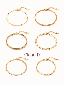 6Pcs Thin Gold Bracelet Set Dainty Twisted Rope & Paperclip Chain Jewelry, Gifts for Womens