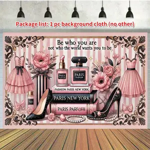 Parisian Floral Photography Backdrop - Elegant Pink Floral & Fashion Decor with High-Heels Perfume Bottles - "Be Who You Are" Inspirational Quote - Large 228.6x177.8 cm Fabric Poster for Birthday Wedding Banners Ornaments Flower Party Decoration Supplies