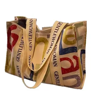 Summer single-shoulder canvas bag for women, large-capacity handbag for going out, versatile tote bag for students, class, and commuting