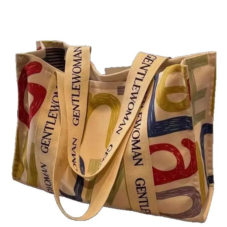 Summer single-shoulder canvas  for women, large-capacity handbag for going out, versatile tote  for students, class, and commuting Genuine Leather Bag