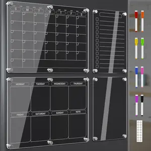 4 count   Dry Erase Calendar for Fridge, Clear Calendar Planning Board. Including Monthly/Weekly Menu, Blank Board and  with 6 Colors Markers