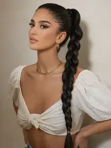 Long Braid Ponytail Extension with Hair Tie DIY Wrap Around Synthetic Hairpiece Natural Soft Fluffy Style for Women’s Daily Wear Synthetic Extensions (32 Inch Black)