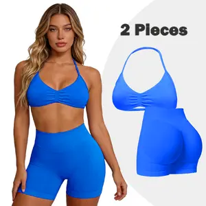HALO  Impact Strappy Bra&Impact Shorts Gymwear Women Yoga Fitness Gym Sportswear Open Back Padded Gym Workout Sportswear