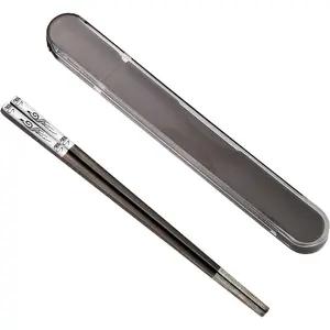 Portable Chopsticks with Pull Design Case, Reusable Metal Stainless Steel Chopstick with Titanium Plated For School,Home,Office,Outdoor,Bento Box Use, Dishwasher Safe