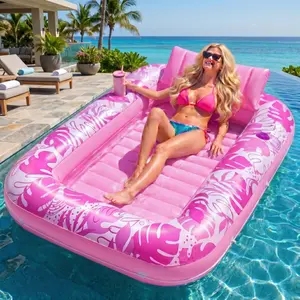 Inflatable Tanning Pool Lounge Float, 70"x46" Large Adult Pool Float with Pillow & Cup Holder, Water Lounge Raft ,4-in-1 Blow Up Sunbathing Bed for Summer Party & Kids Ball Pit SummerVibes