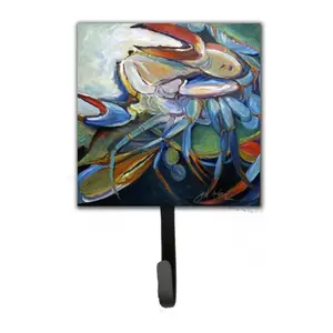 212 MAIN Wall-Mounted Space-Saving Metal Belly Crab Single Hook - Leash & Key Hanger with Hardboard Tile, Home Decor Artwork for Efficient Room Organization