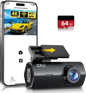 【FathersDayGift】GKU 4K Dash Cam Front, Mini DashCam Includes 64GB Card, Dash Camera Built-in WiFi, 24H Parking Monitor,Night Vision,WDR,170° Wide Angle,Loop Recording,G-Sensor, (Black)