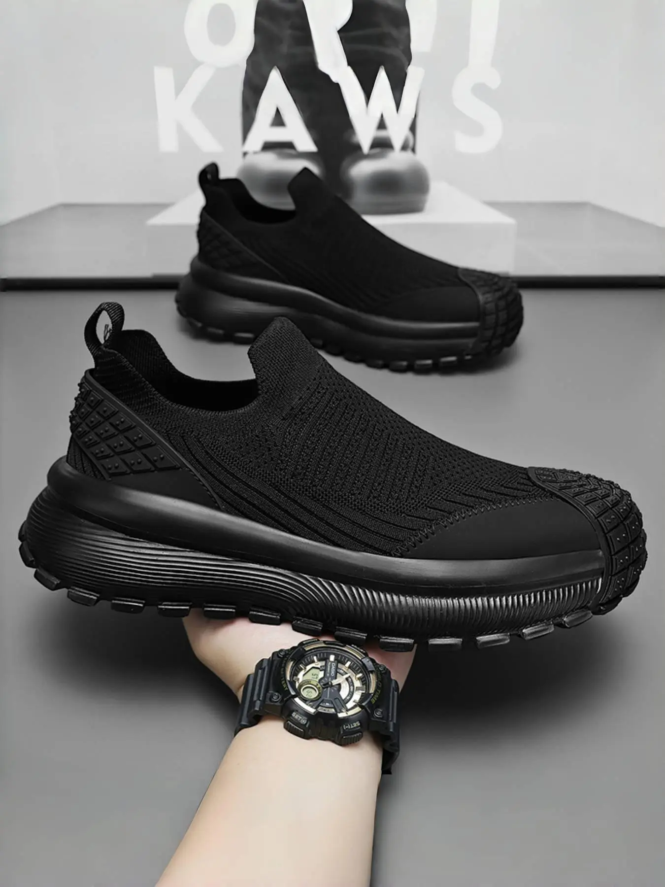 Men's Flyknit Slip-On Sneakers | Breathable Thin Sole Loafers | Lightweight Casual Shoes, Mesh Sneakers, Casual Trainer Shoes, All Seasons Sneakers