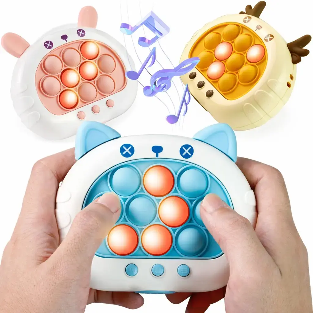 Fast Push Pop Game Toy for Kids, Electronic Memory Puzzle Game with Lights & Music, Multiplayer Handheld Fidget Stress Relief Toy, Brain Training Speed Challenge Game for Kids & Family Play