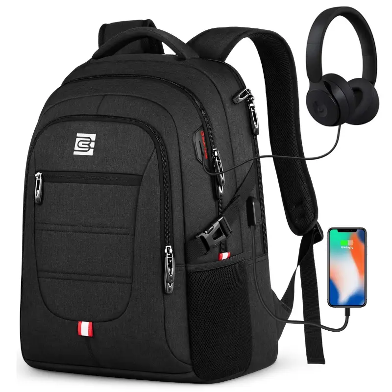 Bruno Cavalli Laptop Backpack #8381 for Men & Women - Durable Waterproof Polyester with USB Charging Port, College Bookbag, Work Daypack, Quick Access