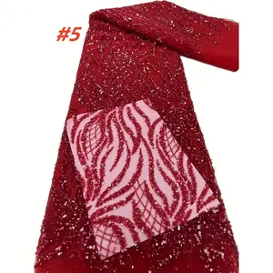 African Beaded Lace Fabric With Sequins Lace Embroidered French Embroidery Nigerian Groom Lace Fabric For Wedding Party Sequins Sewing