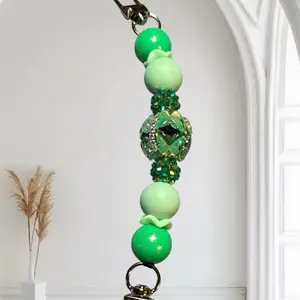 Phone Strap with Green Beads and Decorative Elements Phone Accessory