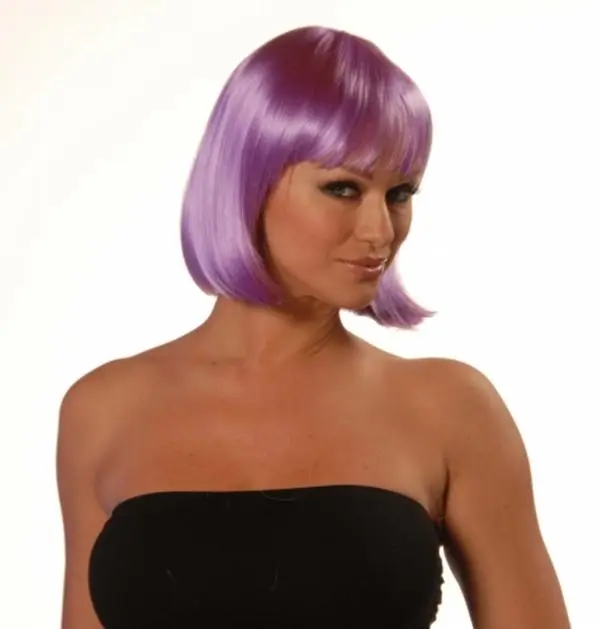 212 MAIN Purple Synthetic Costume Wig - Blunt Cut, Open Stretch Adjustable Wig Head, Japanese Fiber (SKU: 812223010779), Blunt Cut Wig