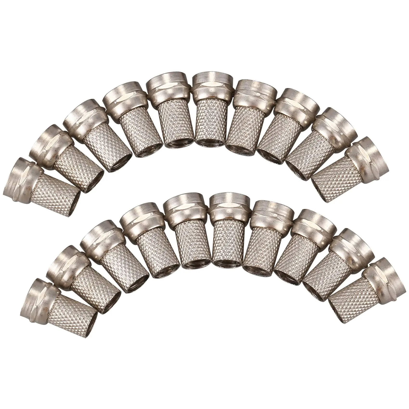 20Pcs Bulk Plated Alloy Twist-On Male F-Type RG6 Coax RF Connector - 38G, 6.7mm/9mm/18x10mm, Easy Assembly, Reduces Assembly Time, Simplifies Installation, Twist-On Ease, Household Appliance Cable Termination Part, Easy To Assemble