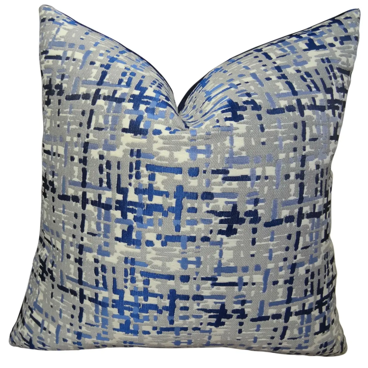 Plutus PB11234-2020-DP Abstract Plaid Handmade Double Sided Throw Pillow, Navy, Blue & Gray - 20 x 20 in.