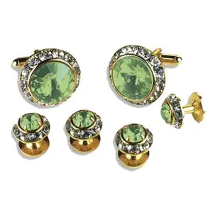 Crystal Cufflinks and Studs with Light Green Center