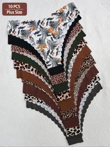 [Plus Size] Panty, Soft Comfy Breathable Seamless Fabric Print Knicker for Daily Wear, Women's Underwear for All Seasons, Fitted