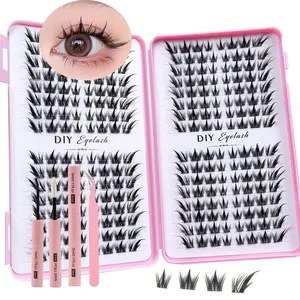 256 Cluster False Eyelash Glue Set+Double Head Glue+Special Eyelash Clip, 3D Natural Appearance Anime False Eyelash DIY Eyelash Extension Set, 256 DIY Cluster Lashes, 11-13mm Mixed Length Role-playing Styling, Curly Lashes, C-shaped Curl