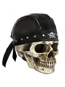 Biker Leather Doo Rag Headwrap – Black Studded Skull Cap, Bandana Style, Motorcycle Headwear