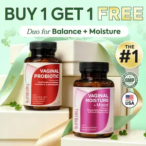 HerAuré Balanced & Moist Bundle | pH Balance, Odor Control, Stress Relief, Energy, Bliss, Relaxation, Flora Health | With 7 Billion CFU Probiotic, 7-in-1 Mushroom Blend, Prebiotic, Ashwagandha, Saffron, Maca, Slippery elm, Sea Moss