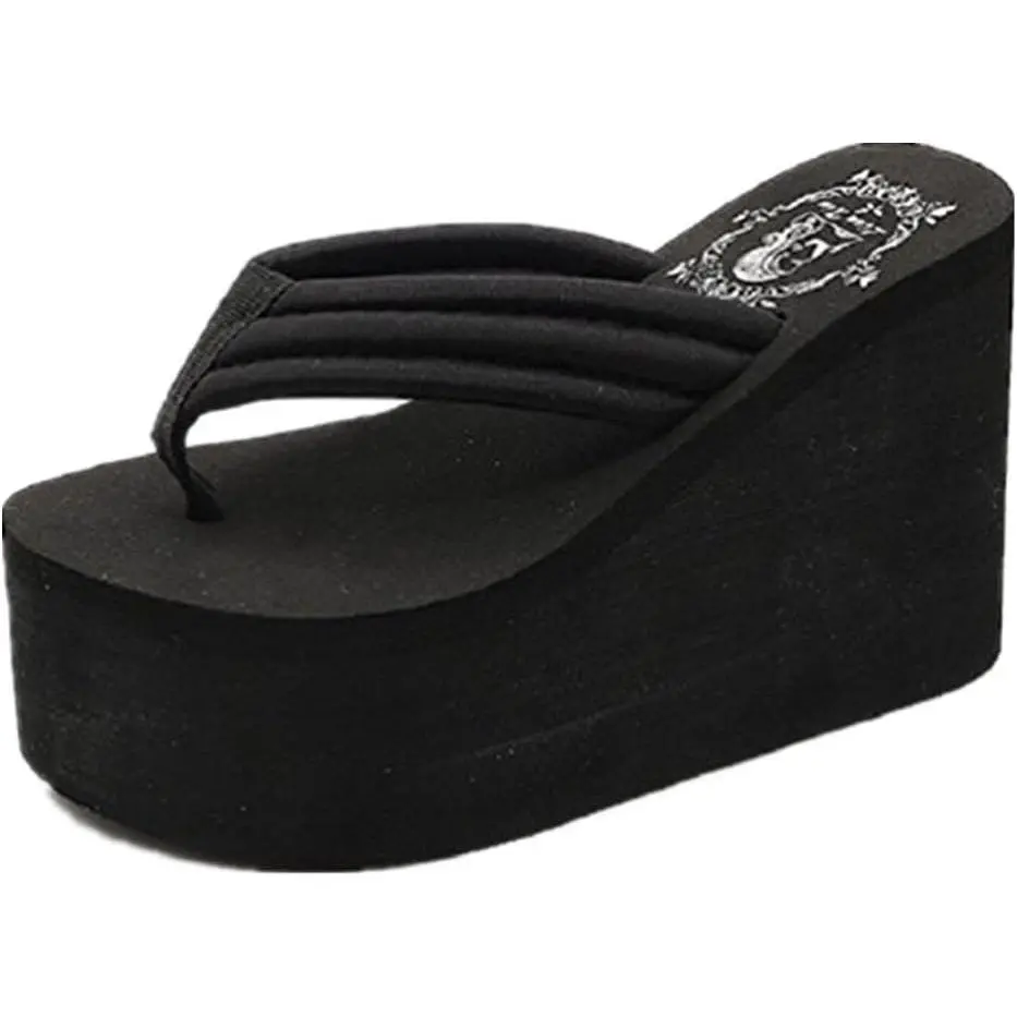 Women's Slip On Sandals, Chunky Platform Wedge with Bowknot, Lightweight High Heel Walking Shoes with Rubber Sole for Summer, Chunky Heel Platform