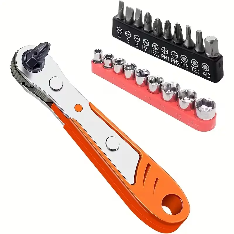 20Pcs High-Strength Steel Mini Ratchet Wrench Screwdriver Bit Set, Compact Metric Sizes Right-Angle Head Offset Socket Driver Kit for Household Car & Bike Fixing Maintenance