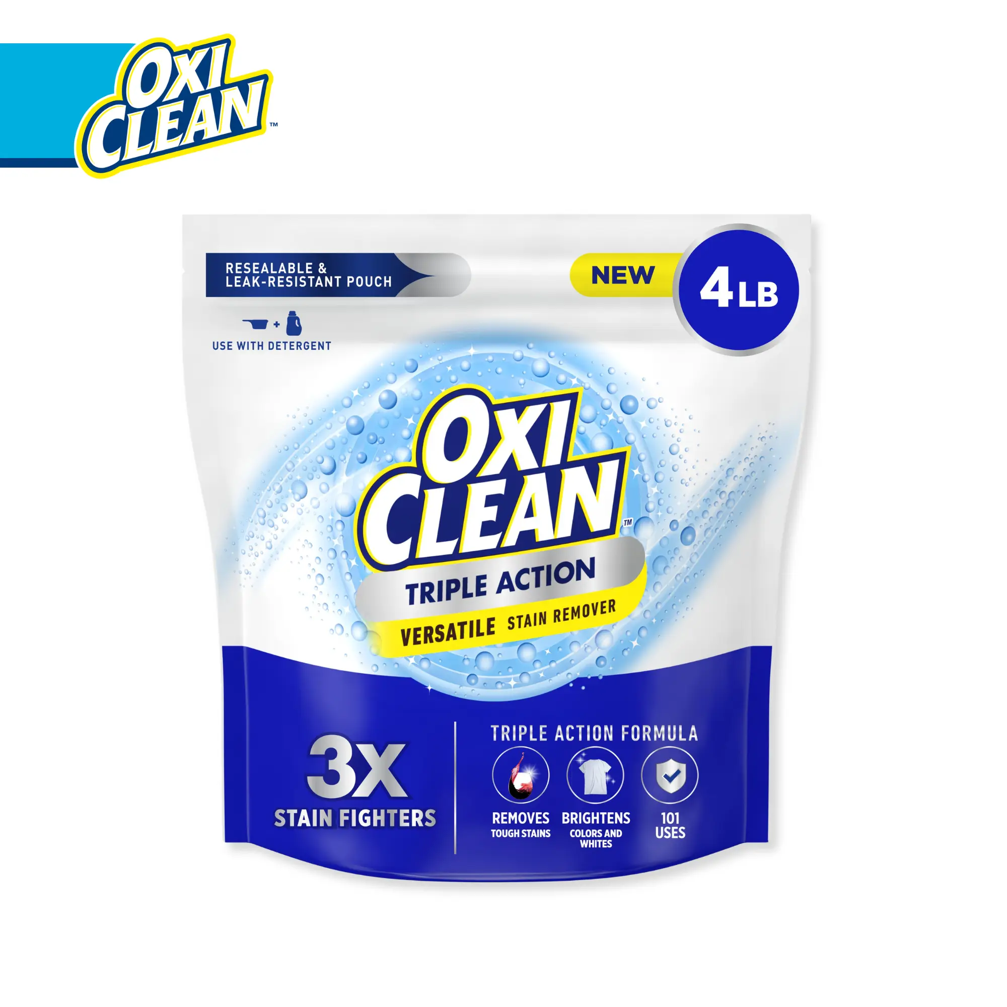 OxiClean Triple Action Versatile Stain Remover Powder, To Use with Detergent, 4 lbs