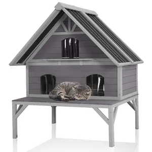Aivituvin-AIR7034 Elevated Outdoor Cat House |  Waterproof Roof,Cat Condo,Safe Escape Door,  Feral Barn Cats and Kittens Must-Have