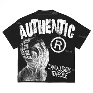 Vintage I Am Allergic To People Graphics Print Cotton T-shirt Top Womenswear Breathable Hoodie Oversize Tshirts shirts  men Black Soft