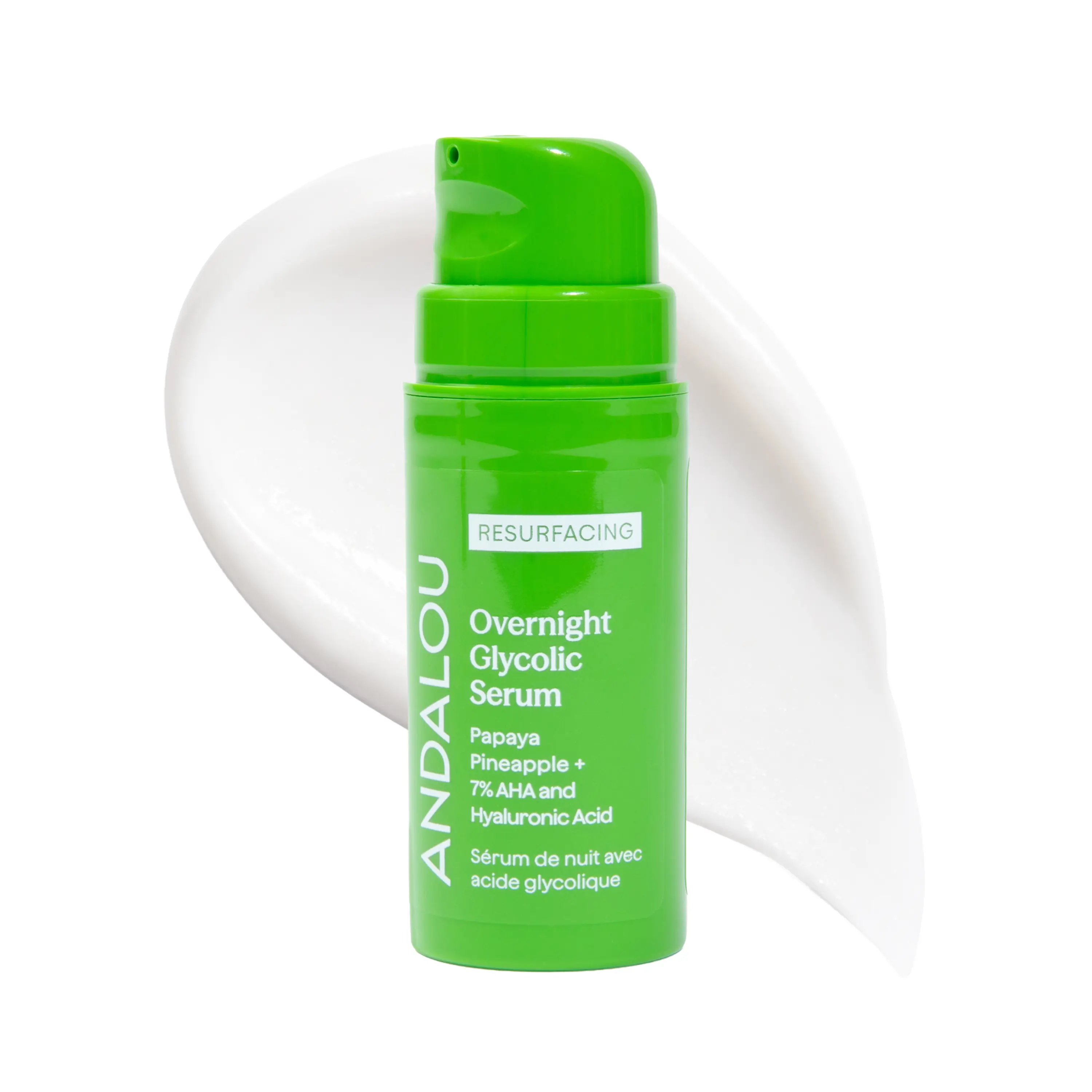 Andalou Resurfacing Overnight Glycolic Serum - 7% AHA (5% Lactic + 2% Glycolic Acids), Papaya + Pineapple Enzymes, Hyaluronic Acid Complex – Exfoliating Glow Serum for Smooth, Plump Skin, Minimizes Fine Lines and Wrinkles - 1.0 fl oz