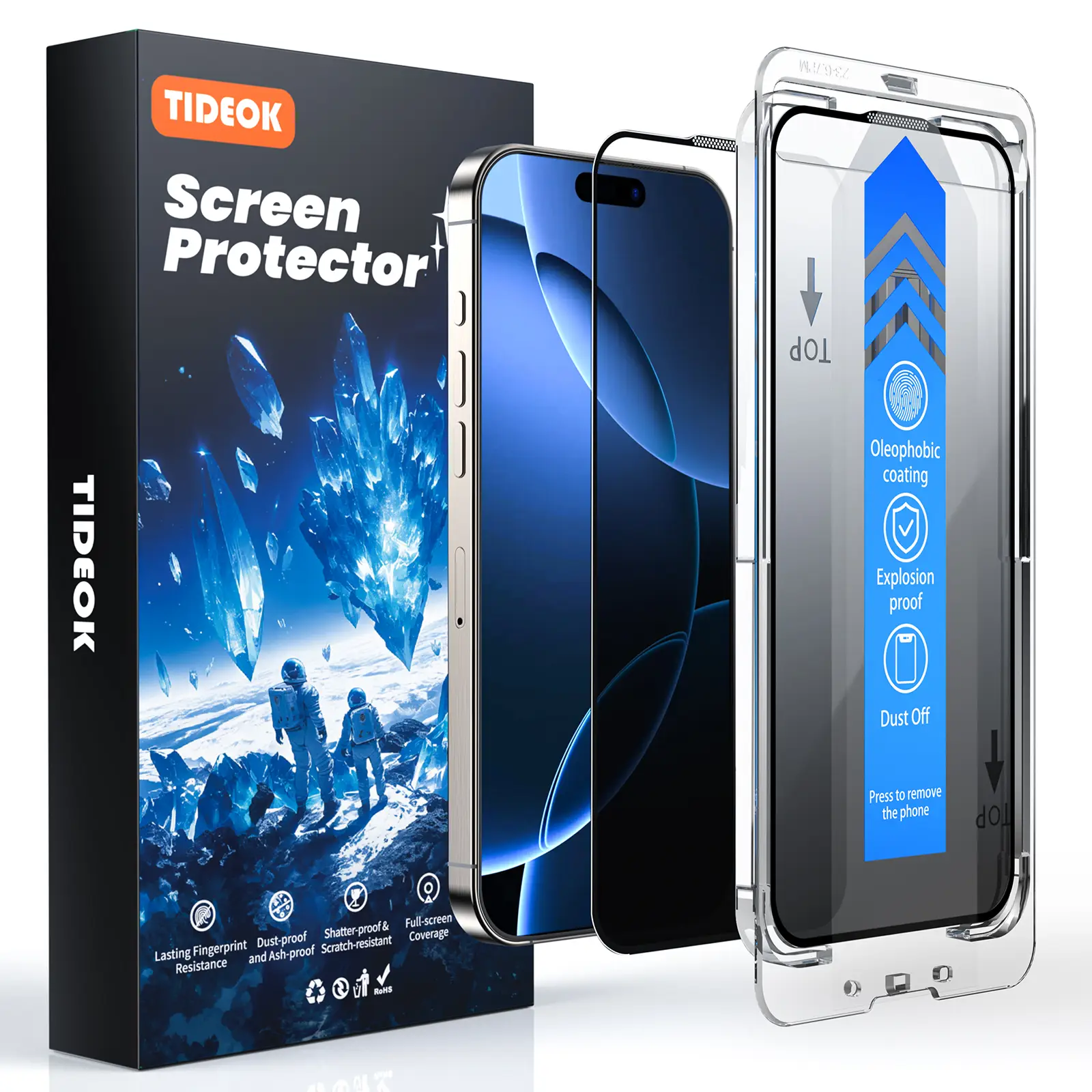 TIDEOK 2 Pack Screen Protector for iPhone 16/15/14/13, Anti-Spy & Anti-Fingerprint, 10s Fast Install, 9H Hardness, Auto Dust Removal, Bubble-Free, HD